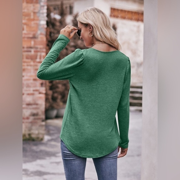 Double Take Pleated Curved Hem Long Sleeve Top - Picture 2 of 4